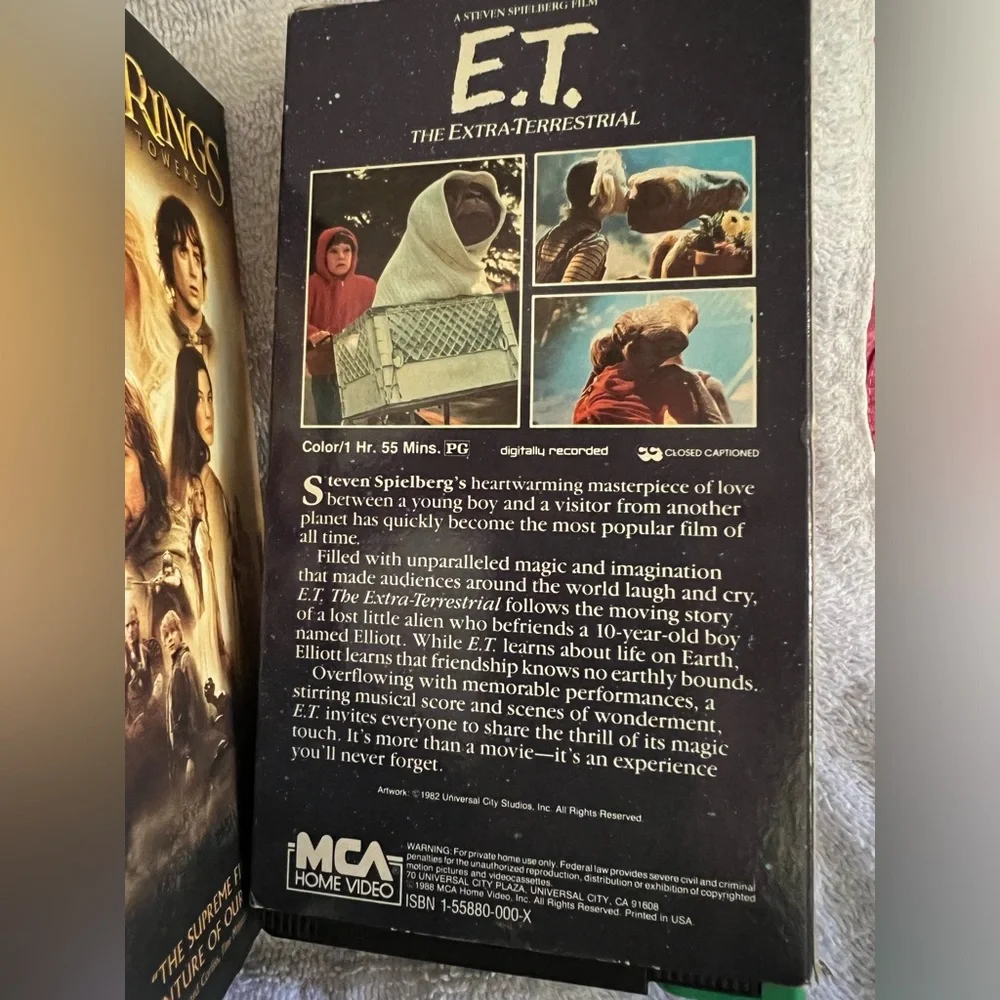 Five VHS videos - ET; Lord of the Rings - The Two Towers